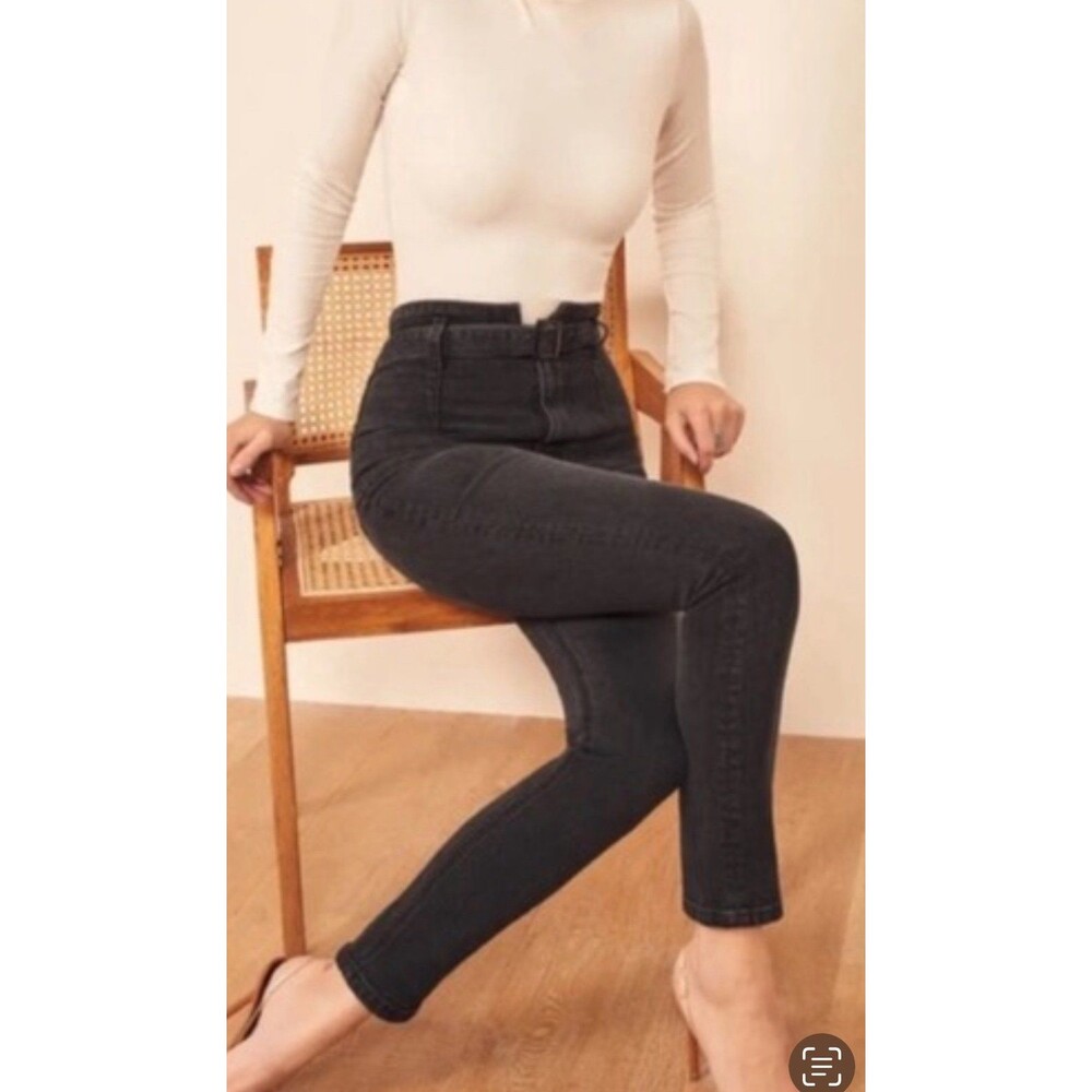 Reformation Jeans 25 Black Kayo High & Skinny Belted Jeans